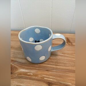 Adorable Anthropologie Baby Blue w/Polka Dot Ceramic Mug Peeping Cat Cup